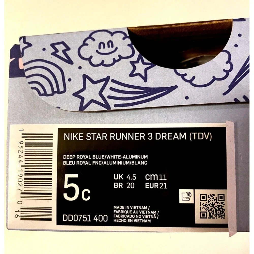 Nike Star Runner 3 Dream (TDV) 5C Deep Royal Blue White-Aluminum New in Box